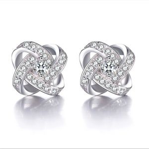 New 925 Silver Love Eternal Flower Diamond Earrings